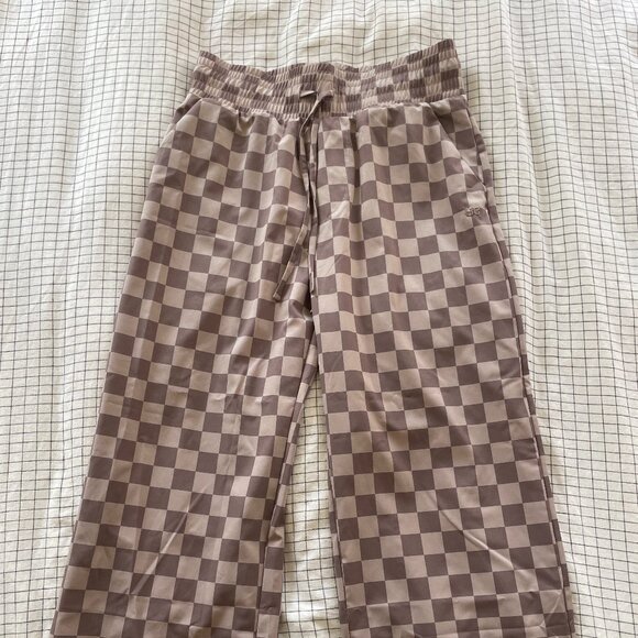 Albion Audrey wide leg pants, brown checkers, petite small - Picture 1 of 4